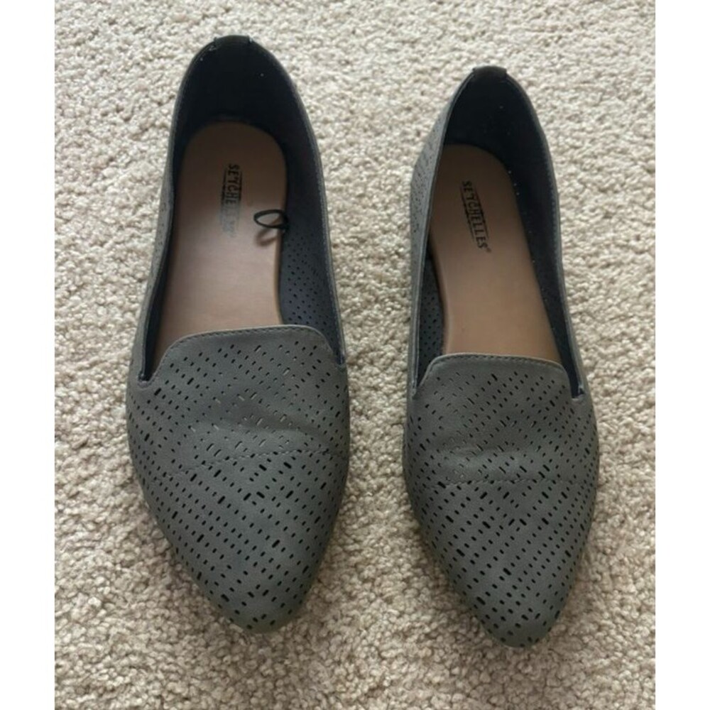 Seychelles Olive Geometric Perforated Pointed Toe Slip-On Flats Women's Size 10